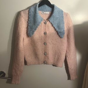 Zara pastel pink&blue crystal buttoned knitwear